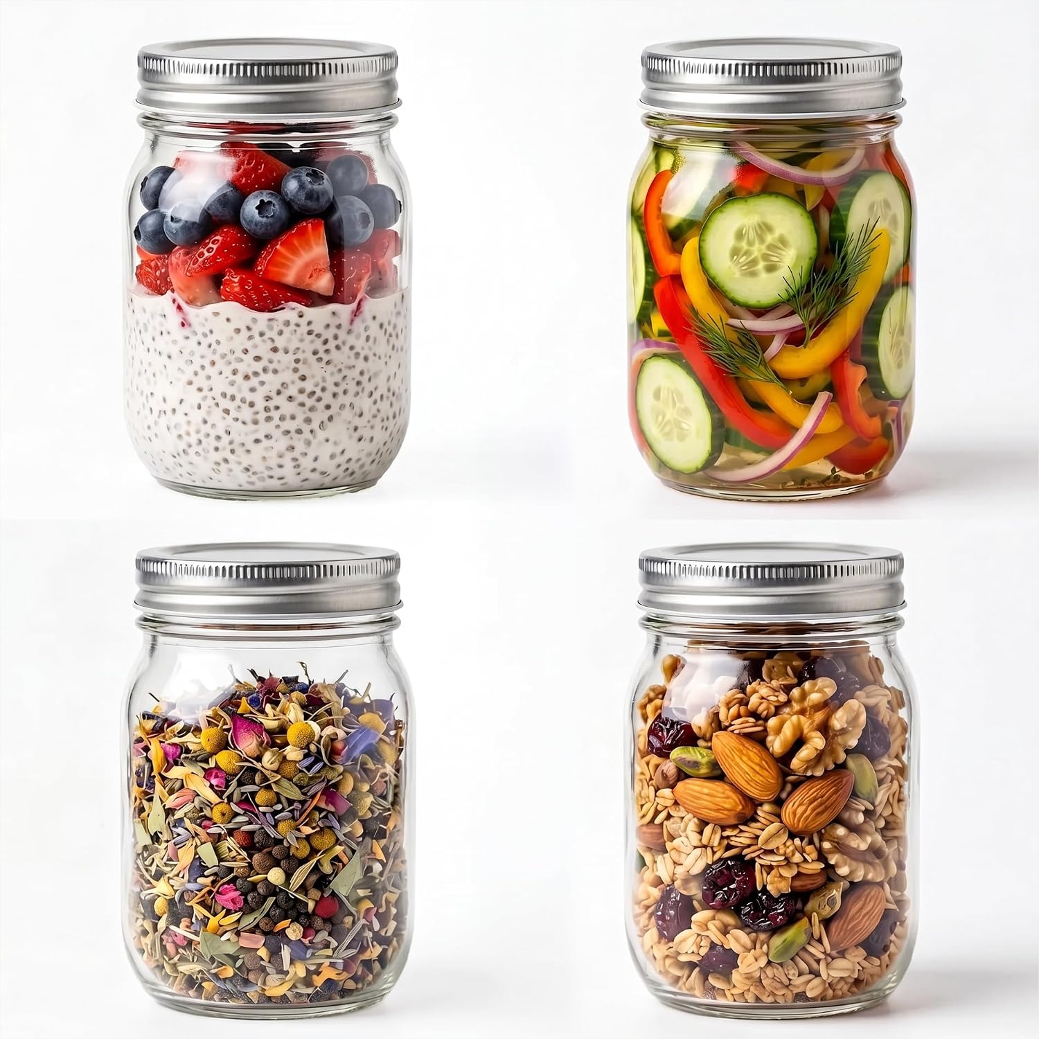 Overnight Oat Jar - 16 oz Glass Mason Jars with