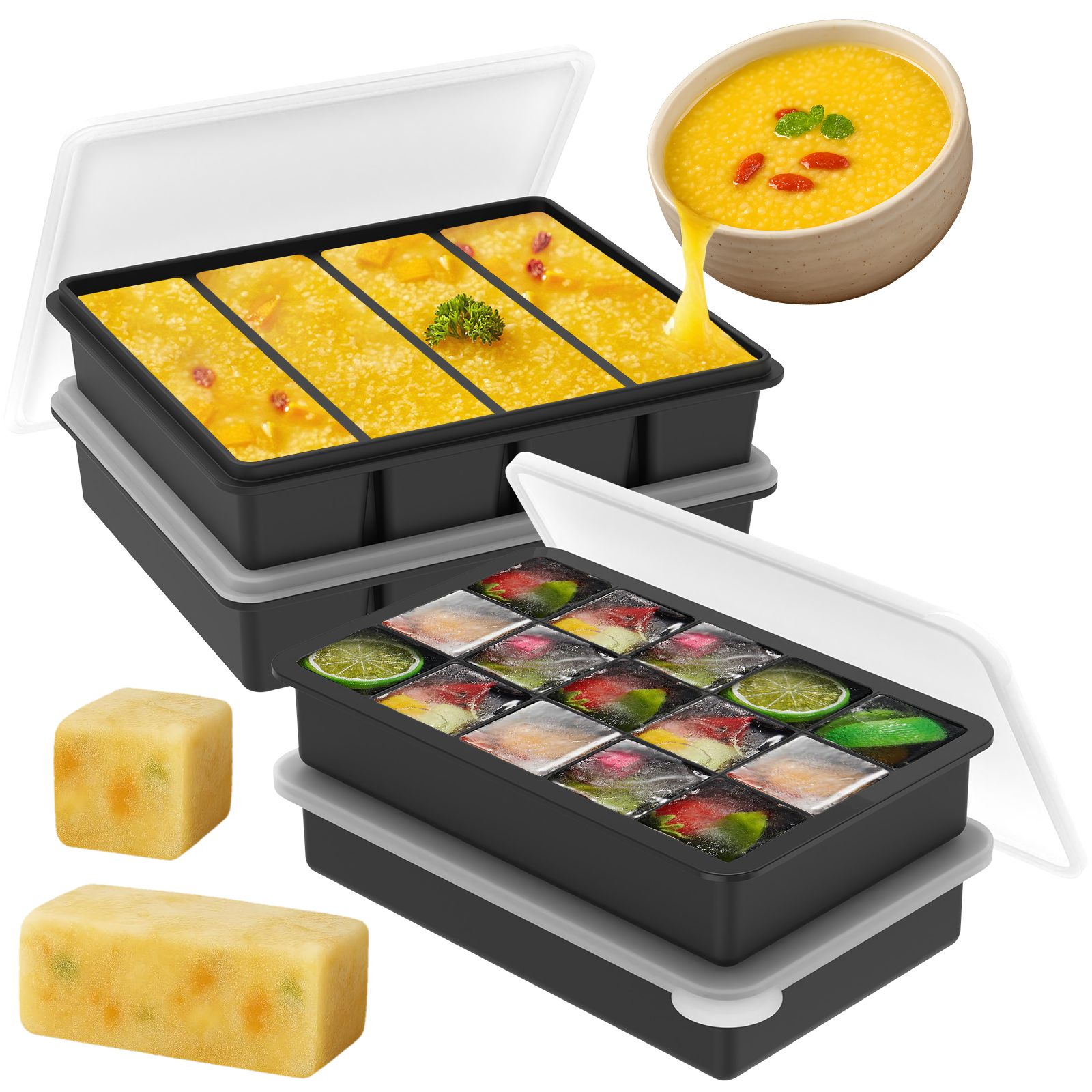 Meal Prep Ideas - 4 Pack Silicone Freezer Tray with