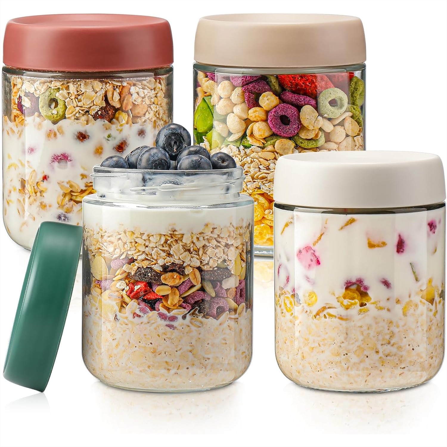 Overnight Oat Jar - Glass Overnight Oats Containers with Lids,
