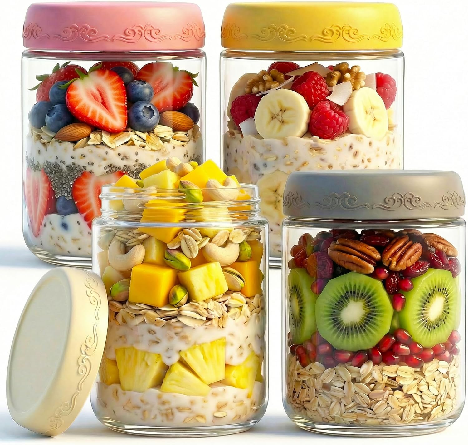 Overnight Oat Jar - 16 OZ 4Pack, Overnight Oats Jars
