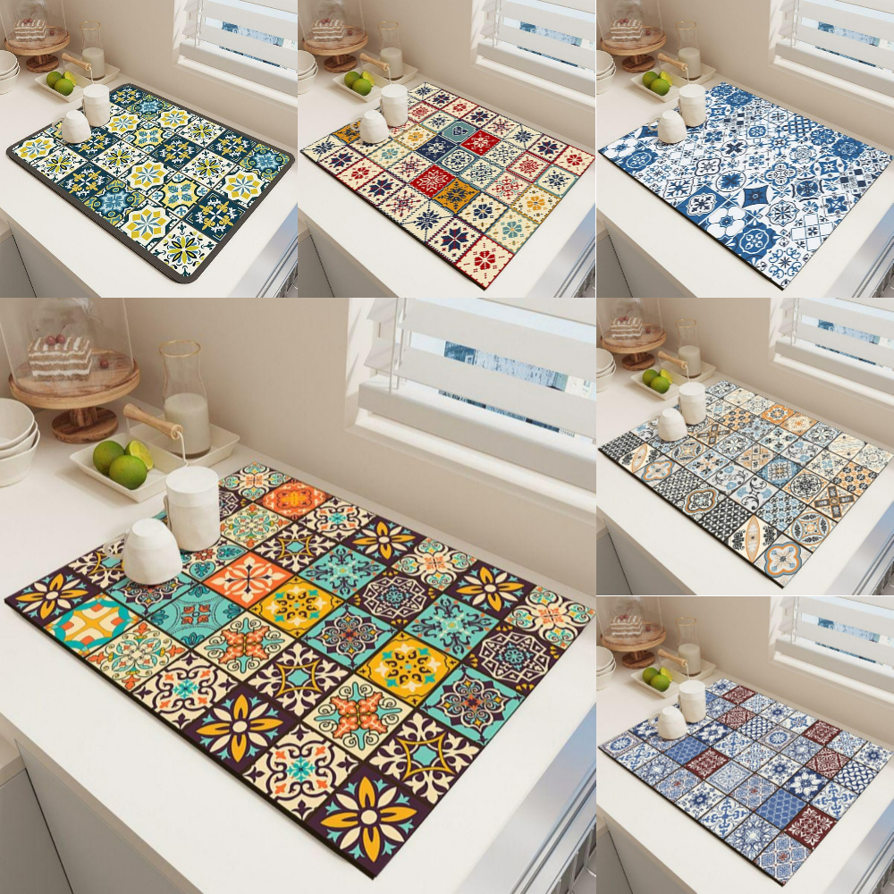 Food Prep Mat - Retro Bohemian Pattern Diatom Pad Water-absorbing