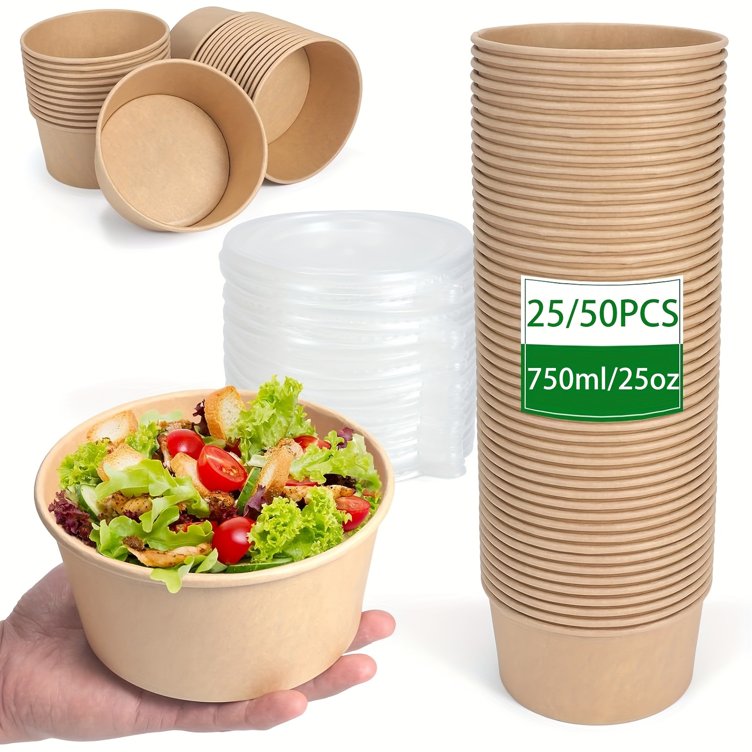 Meal Prep Ideas - 25Oz/750Ml 25/50 Pack Paper Bowls with