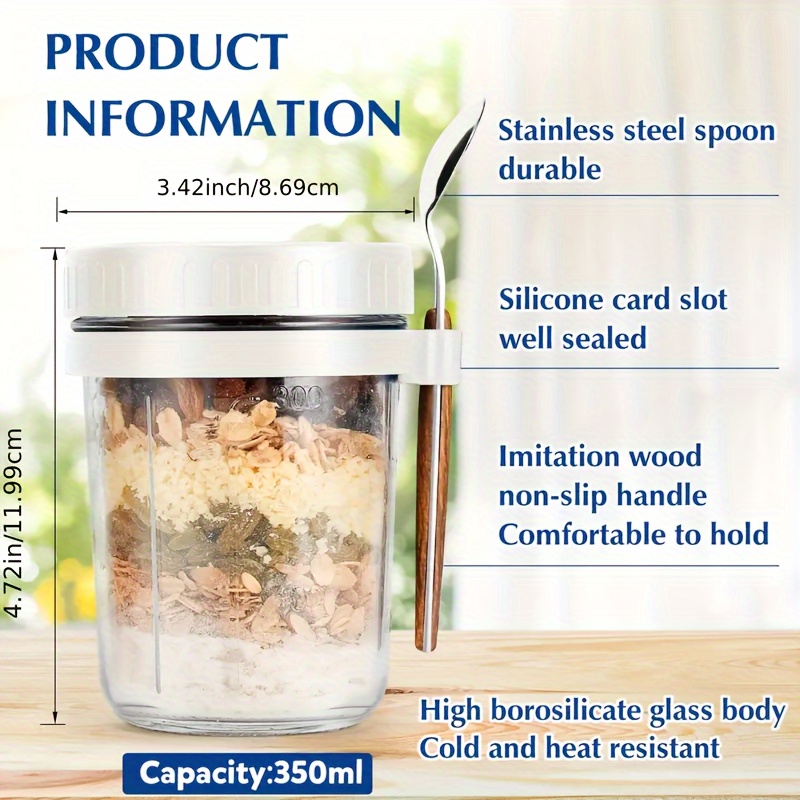 1pc/2pcs Glass Oatmeal Cup, Ov - مراجعة Overnight Oat Jar وسعره