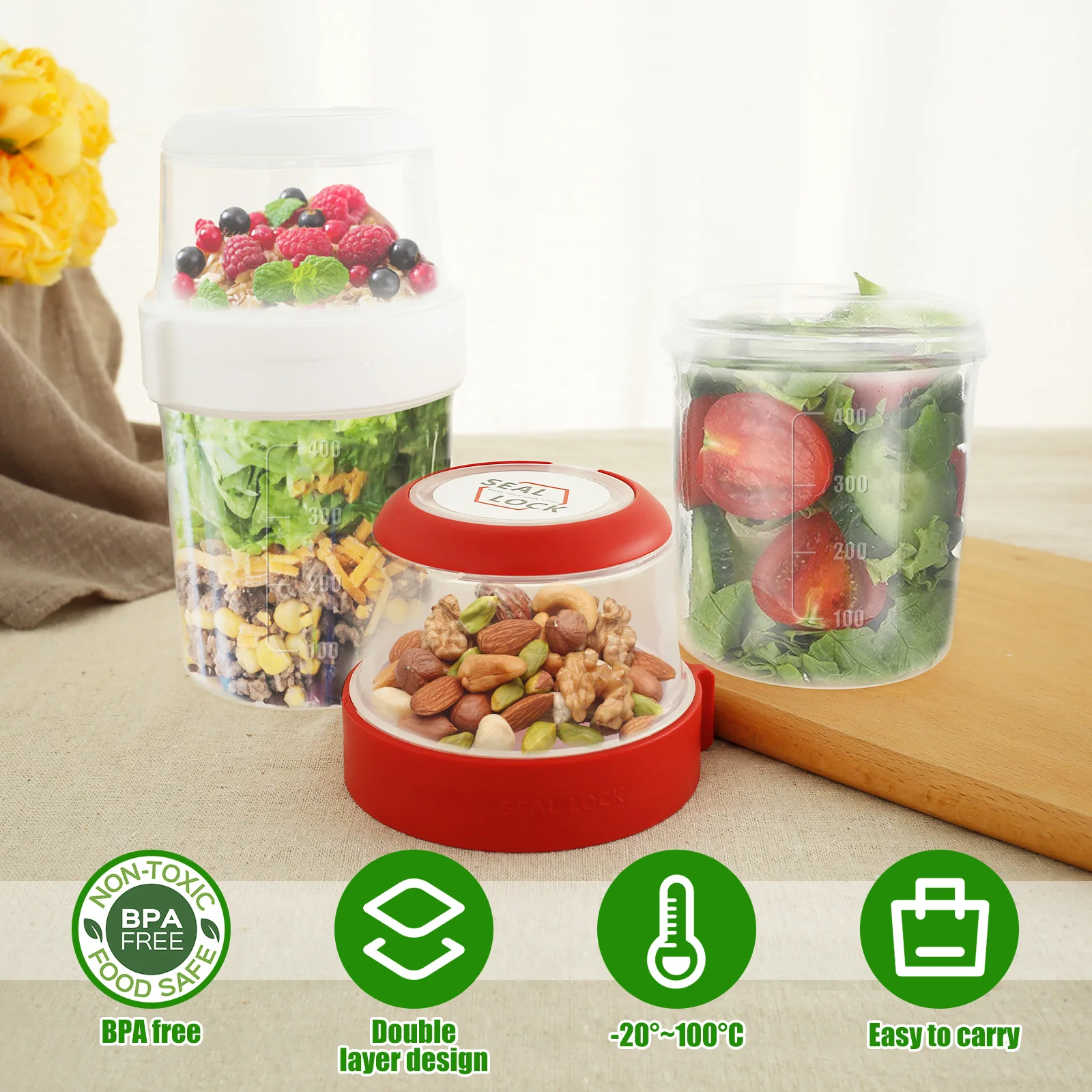 2Pcs Breakfast Cups Reusable T - مراجعة Overnight Oat Jar وسعره