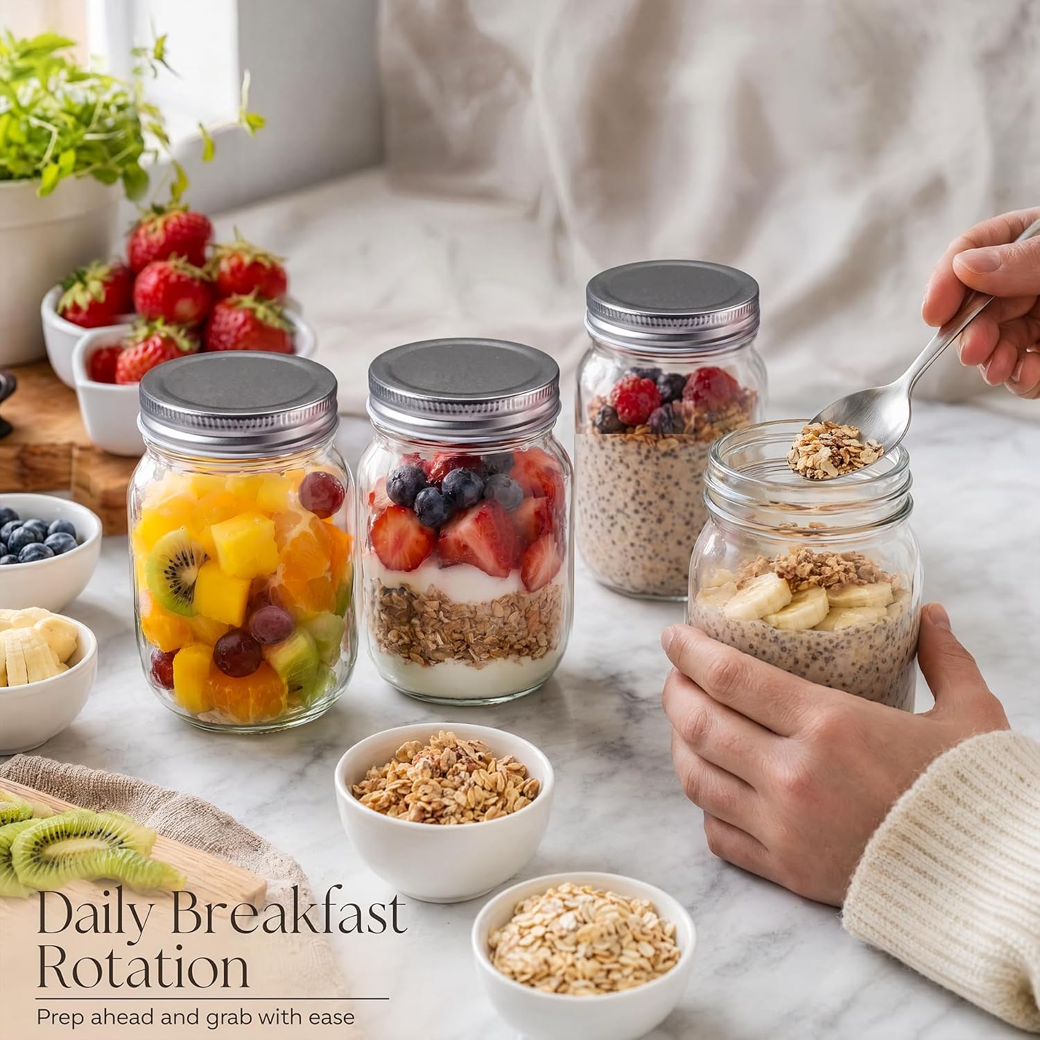 16 oz Glass Mason Jars with Si - مراجعة Overnight Oat Jar وسعره